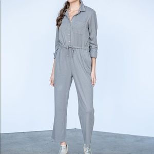 Navy striped tie bow palazzo jumpsuit Clearance